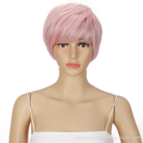 Princess Pink color Hair Wig High Temperature 10 inches finger short Pixie Cut Synthetic Wigs Heat Resistant synthetic hair wigs